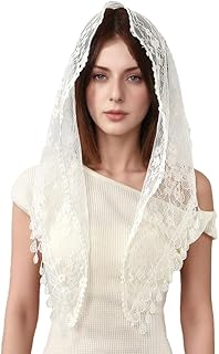 LMVERNA Lace Veil Triangle Mantilla Church Head Covering Latin Scarf for Mass Wedding Bridesmaids