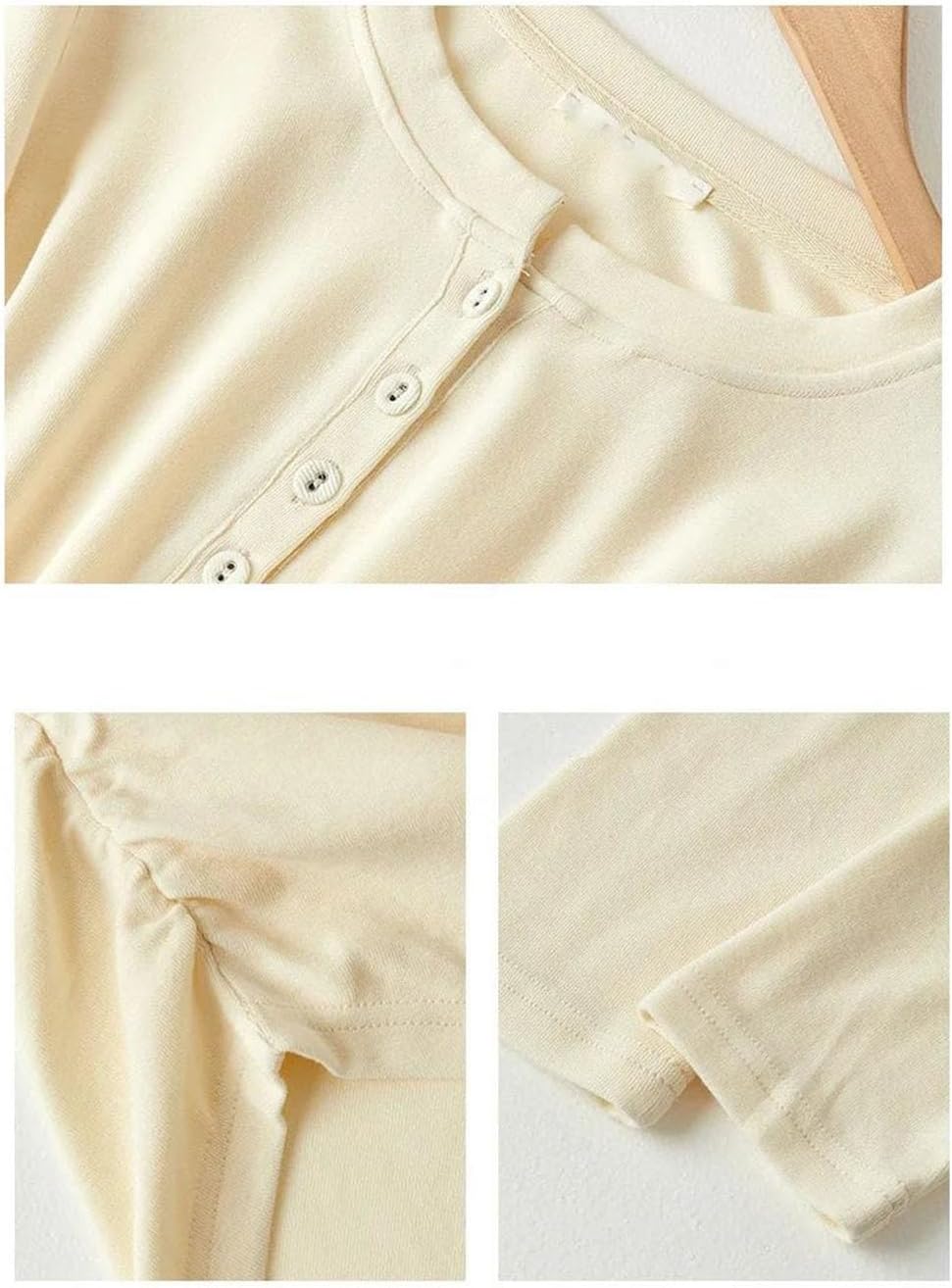 Women's Long Sleeve Crew Neck T Shirts Women Slim Fit Collar Button Style T Shirt Can Open