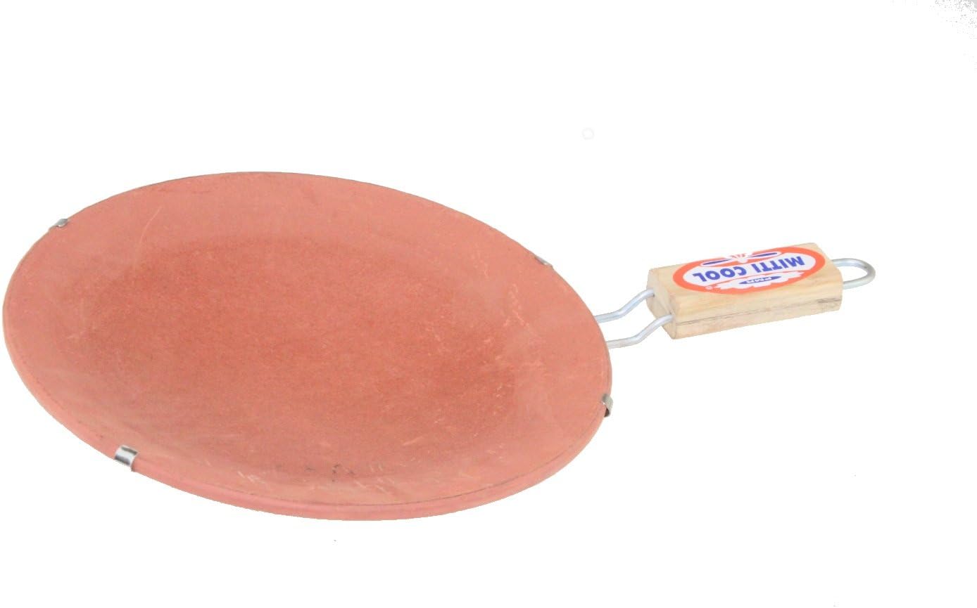 Mitti Cool Earthern Clay Simple Tawa with Handle Clay TAWA with Handle ROTI TAWA DOSA Crepe PARATHA French Toast (10")