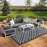 GENIMO Outdoor-Teppiche, 20.3x25.4 cm, wasserdicht, wendbar, Kunststoff-Strohteppich, Außenteppich, geometrische Wohnmobil-Matte für Terrasse, Camping, Veranda, Strandanhänger (schwarz und grau)