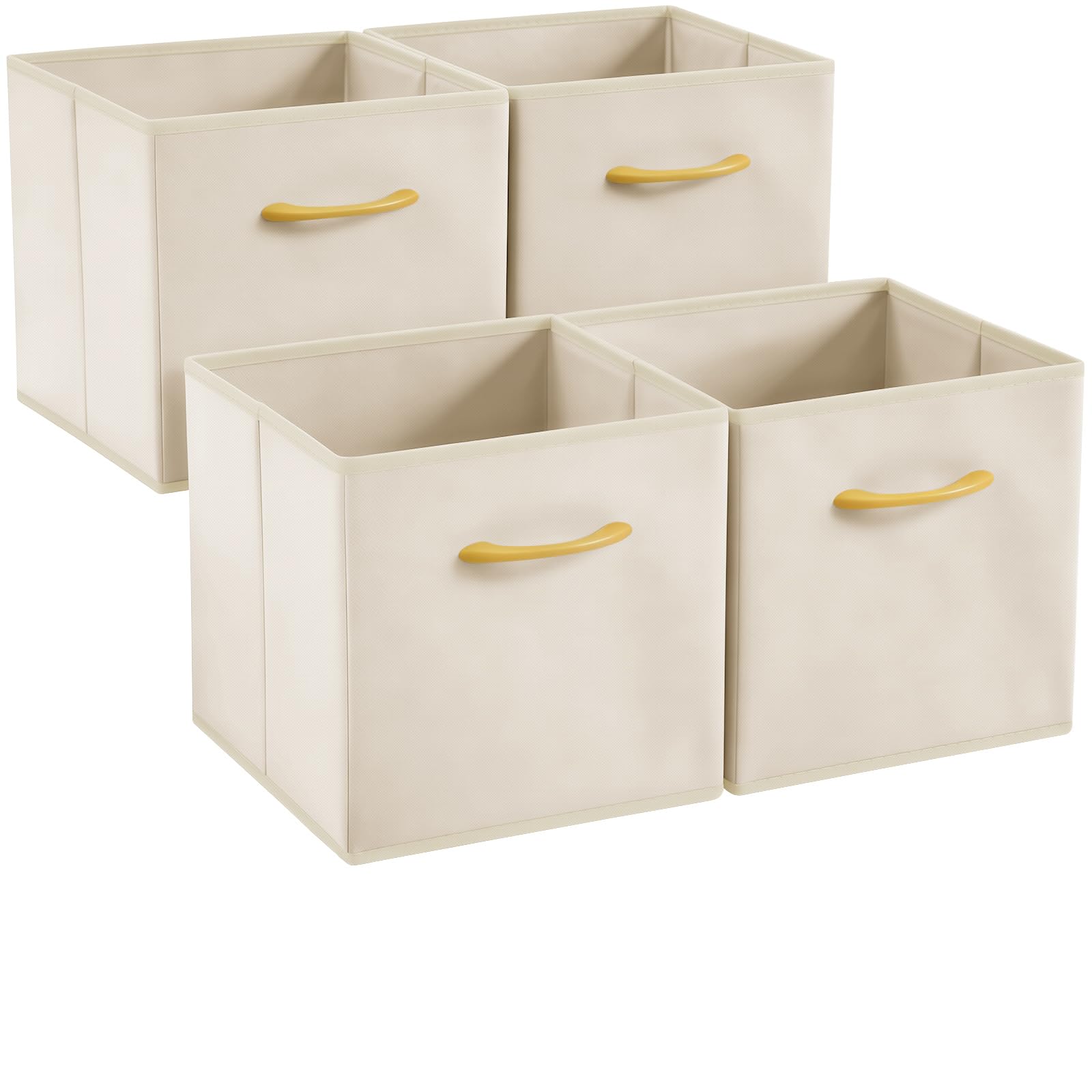 Hibtn Set of 4 Foldable Storage Box, Fabric with Handles Storage Cubes And Cloth Storage Organizer Drawer For Closet And Toys Storage,30 x 30 x 30 cm, Beige โ image 1