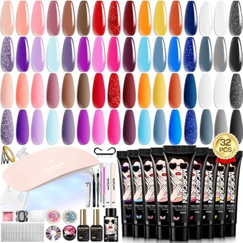 Poly Gel Nail kit for beginners: 32 Colors Gel Extension Nail Set with U V Lights for starter DIY Nail Art extension at Home Gifts for Ladies & Girls Cover