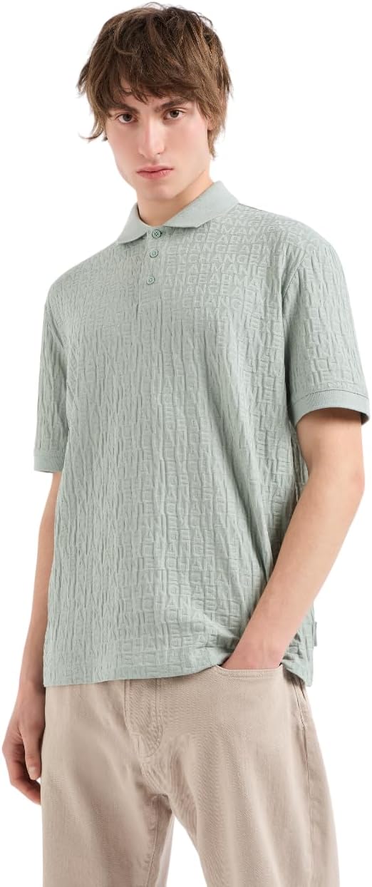 Armani Exchange Men's Mercerized Cotton Jacquard Regular Fit Polo