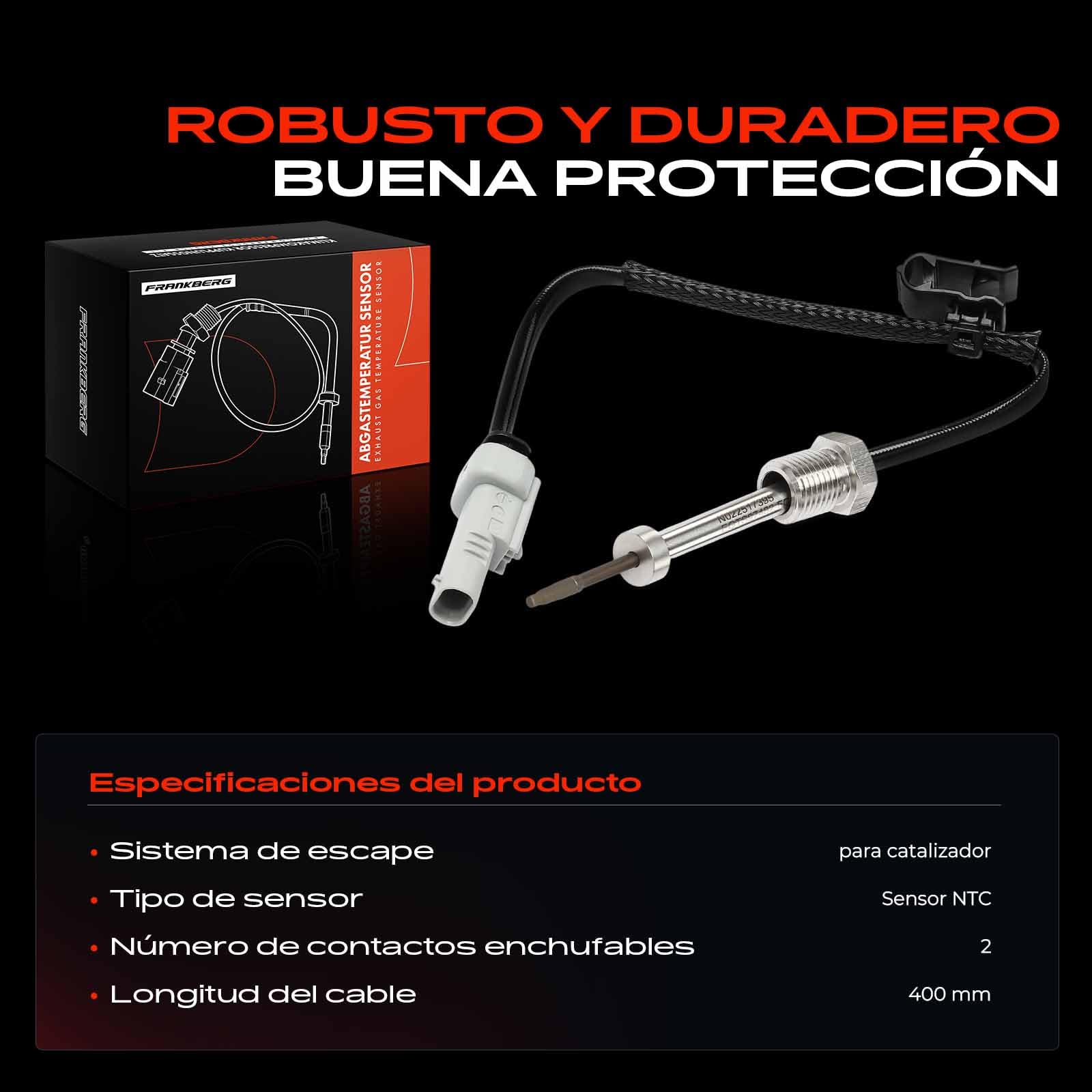 Frankberg Sensor de temperatura de gases de escape gris 2 Polos 55497482 | Compatible con: Astra Baujahr