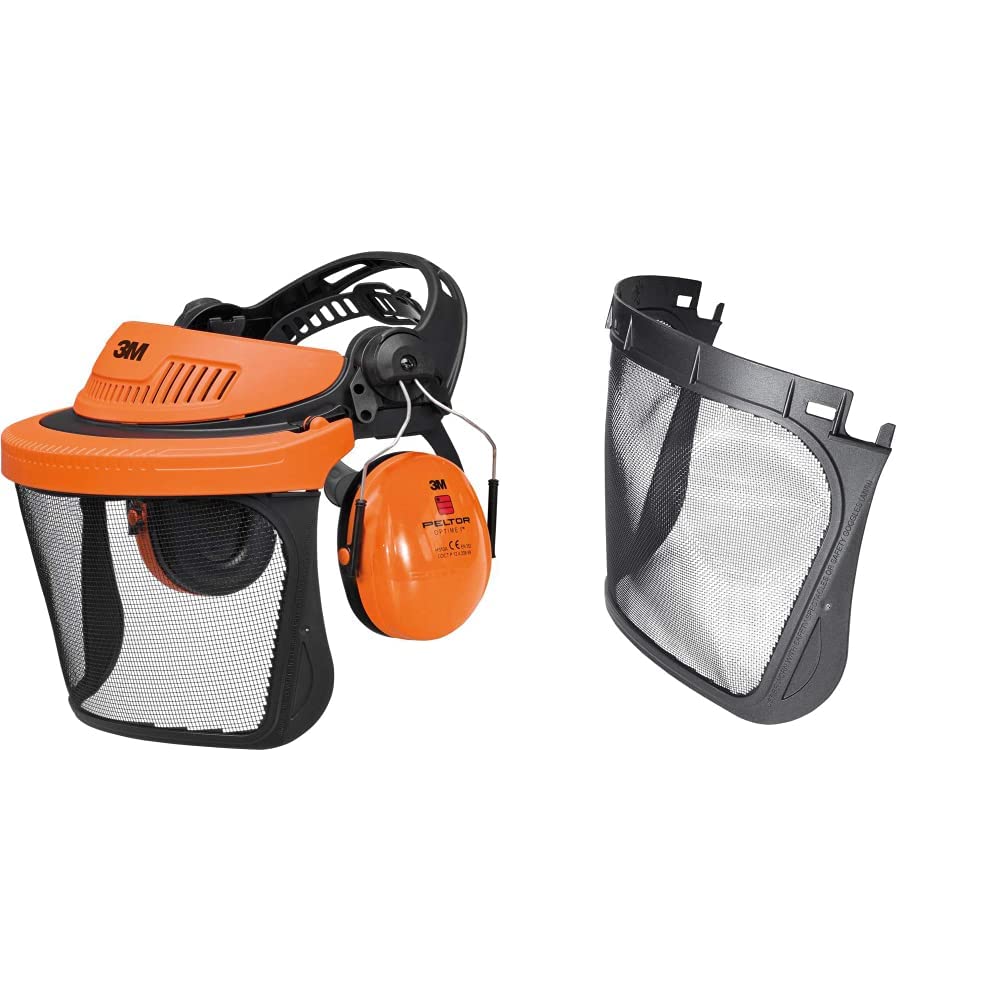 3M PELTOR G5V5CH51 G500 Gesichtsschutz und Gehörschutzkombination, Orange,36 & 5C-1 Netzvisier für Schutzhelm G22 G3000 und Multisystem G500, Edelstahl