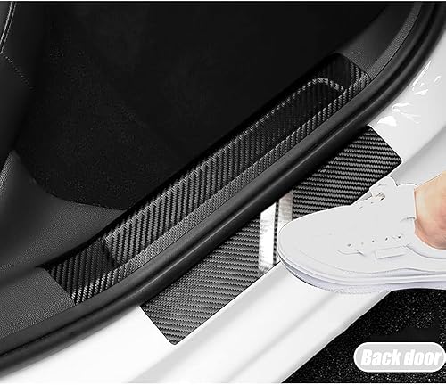 Miniatura 10 de BOYUER 4 piezas de cuero de fibra de carbono para umbral de puerta de automóvil, decoración de placa de protección contra rasguños, borde protector