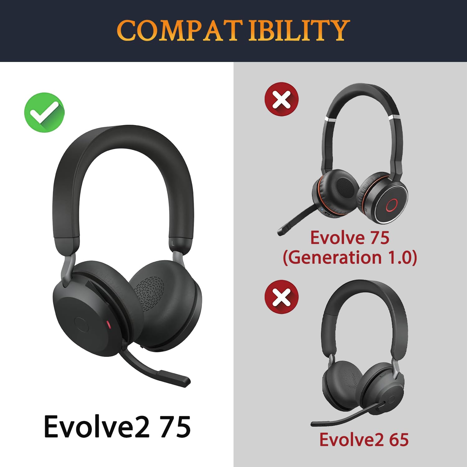 SOULWIT Cooling Gel Earpads Replacement for Jabra Evolve2 75 PC Wireless Headset (Do Not fit Evolve 75) - Image 2