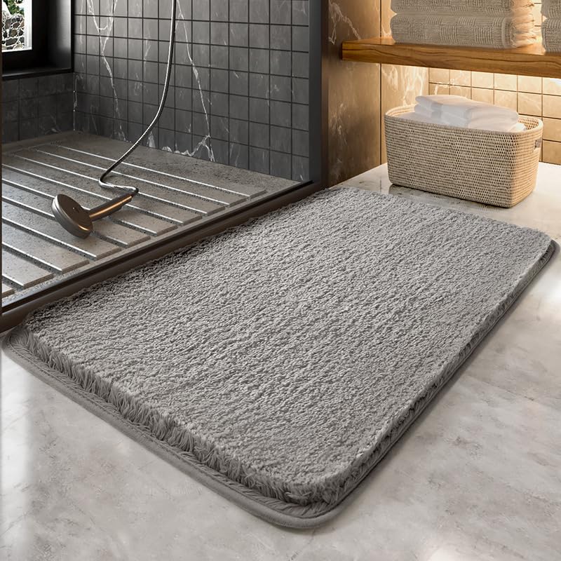 DaShanYiHao Bathroom Rug Non Slip Bath Mat Water Absorbent Soft Microfiber Shaggy, Grey, 24 x 16 Inches