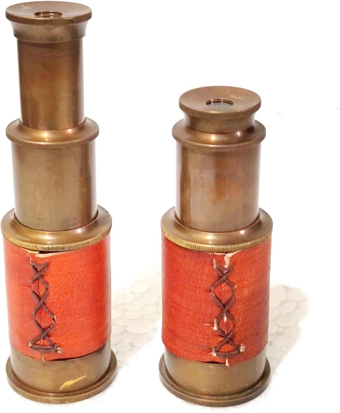 Vintage Brass Telescope with Leather Grip, Extendable Design, Decorative Collectible