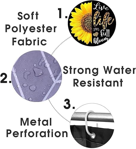 Miniatura 7 de Camille&Andrew - Juego de 4 cortinas de ducha de girasol de leopardo, diseño de piel de animal salvaje con citas inspiradoras amarillas, decoración