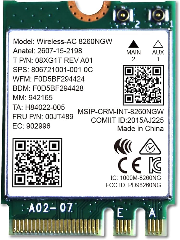 Intel Dual Band Wireless-AC 8260 NGFF M.2 Wi-Fi 5 Card | Dual Band 2.4GHz/5GHz | Up to 867Mbps | Bluetooth 4.2 | 802.11a/b/g/n/ac | 2x2 MIMO | Internal Network Adapter for Laptop/PC