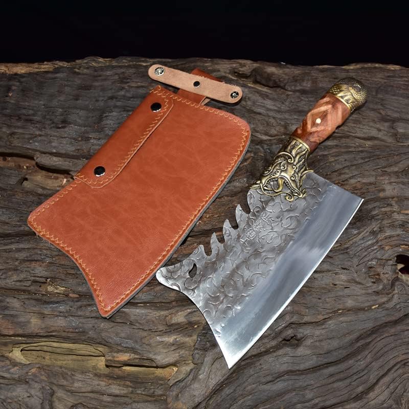 Cuchillo de cuchilla, cuchillo de carne, cuchillo de cocina chino hecho a mano 7Cr17MOV tradicional forjado hecho a mano cuchillo de cocina cortador