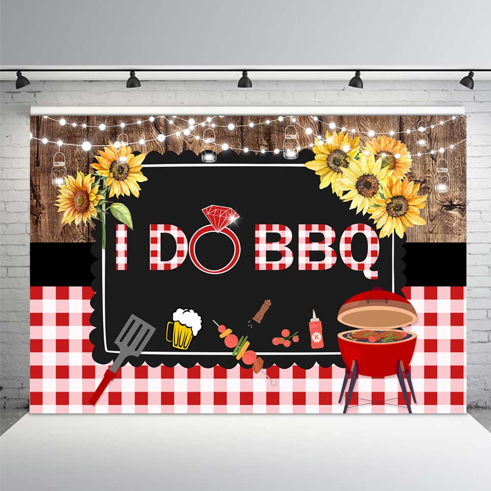 MEHOFOND I Do BBQ Decorations Backdrop with Sunflowers for Couples Wedding Engagement Couples Bridal Baby Shower Birthday Party Supplies Banner
