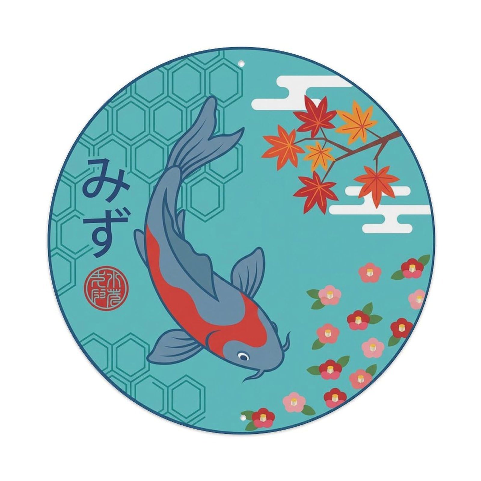 Japanese Koi Fish Turquoise Stream Vintage Metal Tin Sign Plaque Wall Decor for Cafe, Club Bar, Office, Garden Metal Poster 8x8Inch
