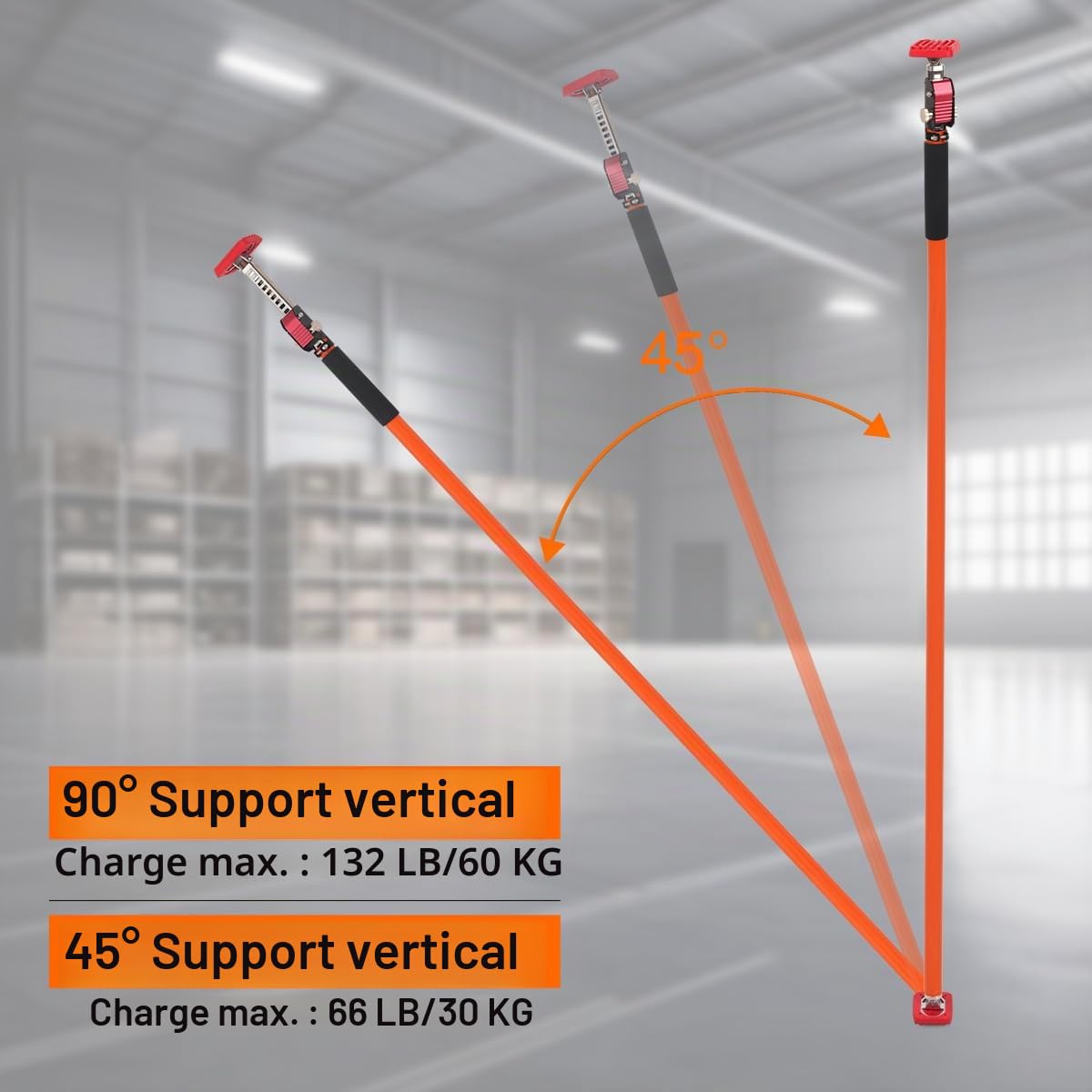 Lot de 2 poteaux de support réglables, capacité de 120 kg par paire, système de support de 3ème main, extensible jusqu'à 290 cm, tige de support en acier pour installation d'armoire, barres