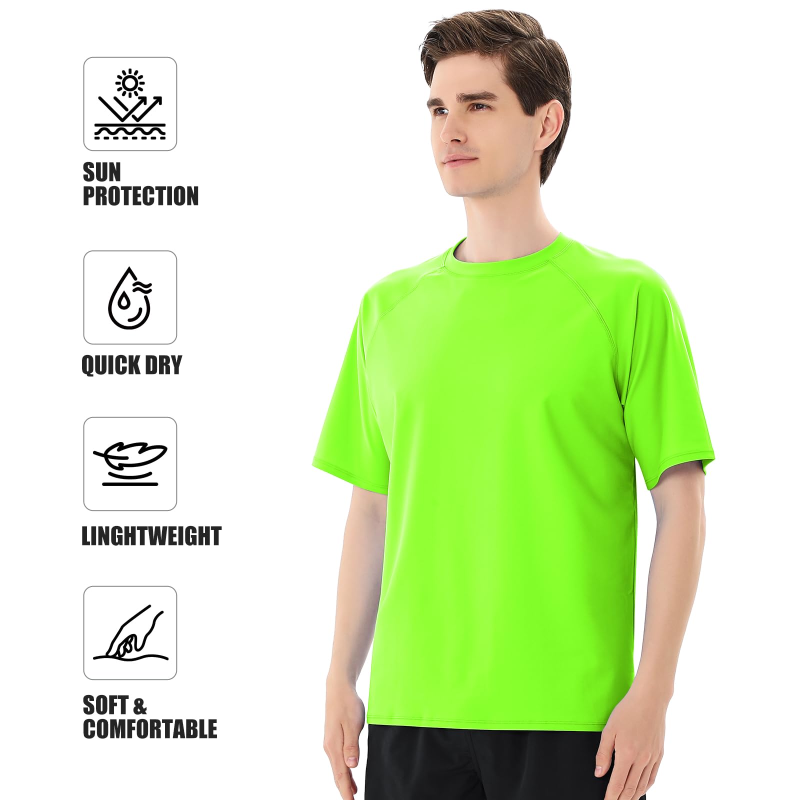 2 Piezas Camiseta Protección Solar Hombre con Manga Corta UPF 50+ Camiseta Anti UV Traje de Baño de Rashguard Camisa Deportiva Secado Rapido para Adultos