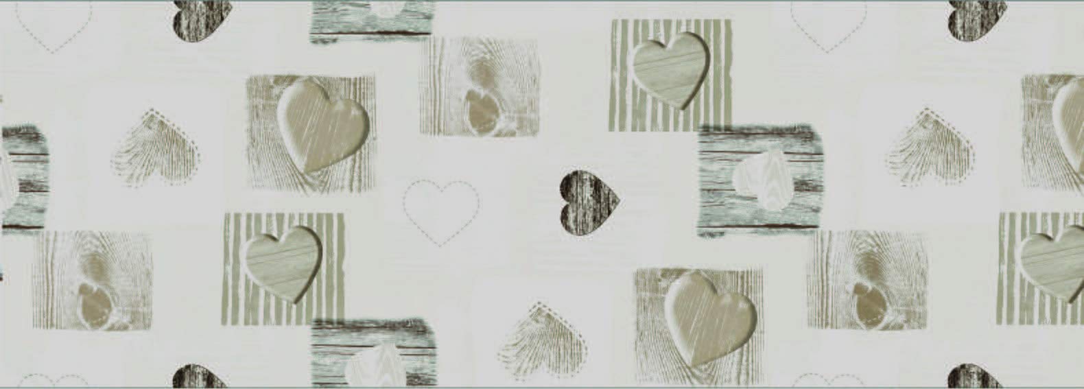 Thefabrictrade Beige Wipe Clean Pvc Tablecloth Vinyl Oilcloth Kitchen Table Cover Protector - Wooden Hearts (250 X 140Cm)