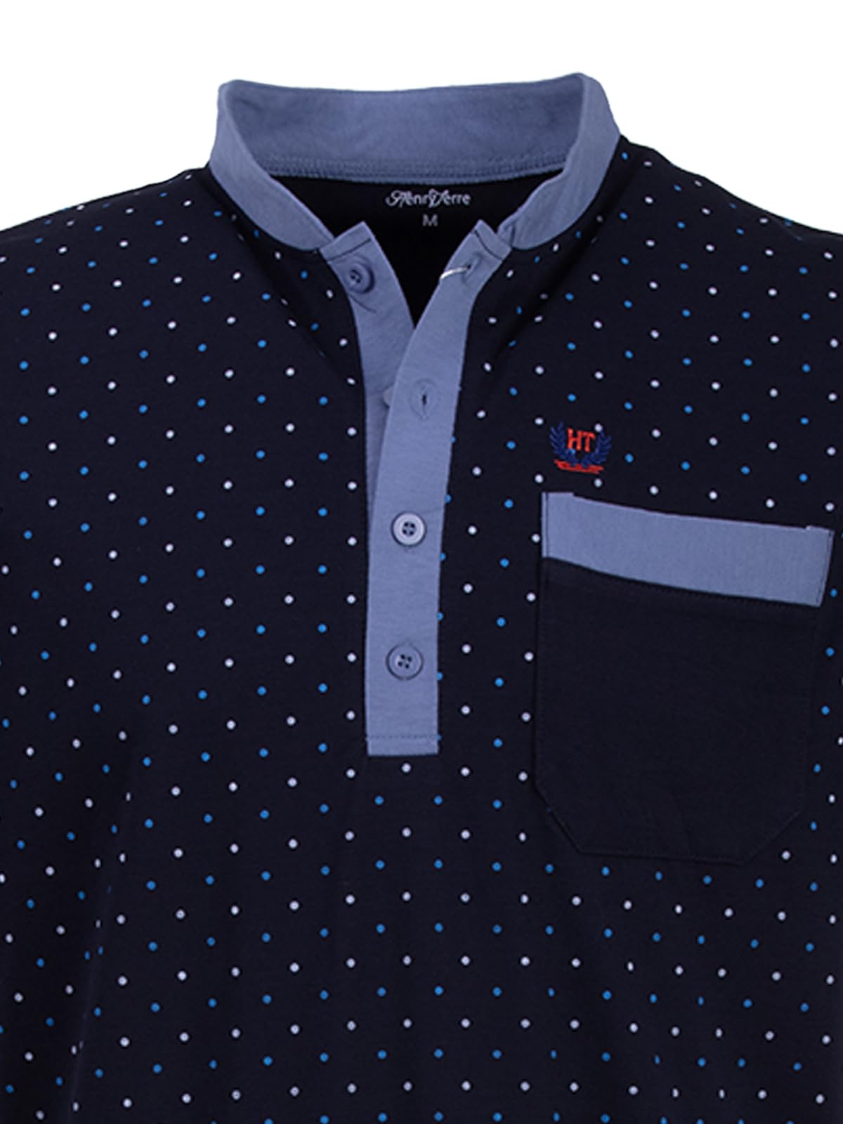Chemise de nuit à manches courtes pour homme - Col montant avec poche poitrine à pois - Boutonnière - Taille M à 3XL