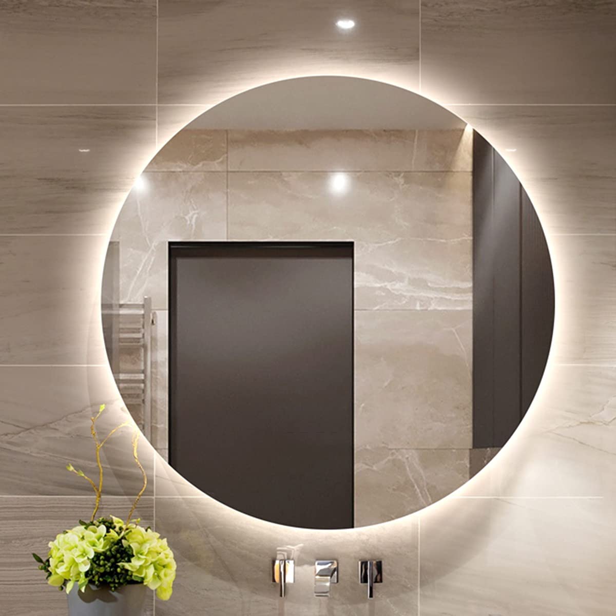 Okrągłe lustro łazienkowe z podświetleniem LED, nowoczesne lustro ścienne z podświetleniem LED Lustro do makijażu, 50/60/70/80 cm Lusterko do makijażu z podświetleniem LED (kolor: białe świa