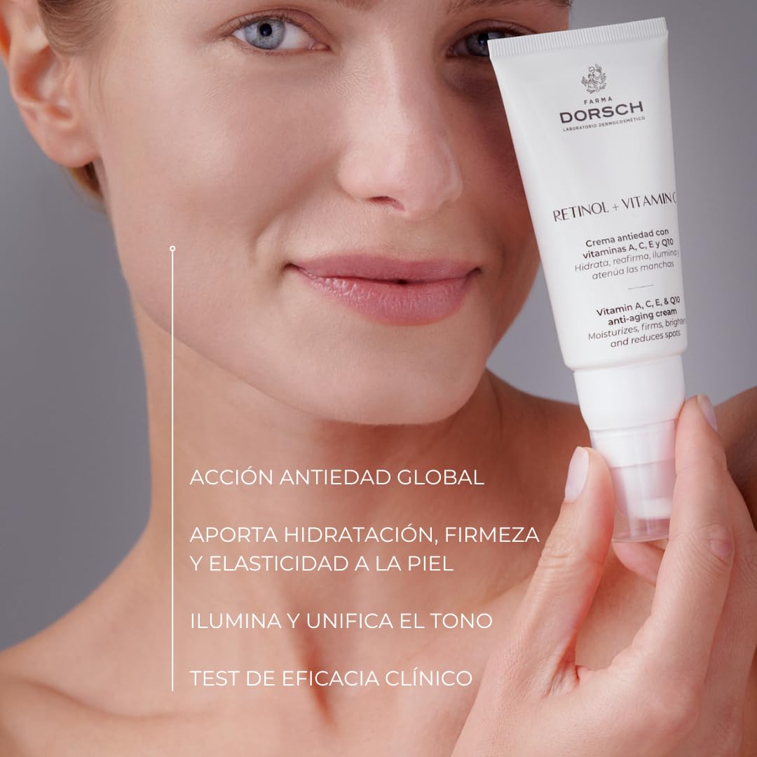 FARMA DORSCH - Retinol + Vitamina C | Crema Facial Antiarrugas Hidratante | Eficacia Clínica Probada: 95% Reducción de Arrugas | Fórmula Vegana y Eficaz | 50 ml