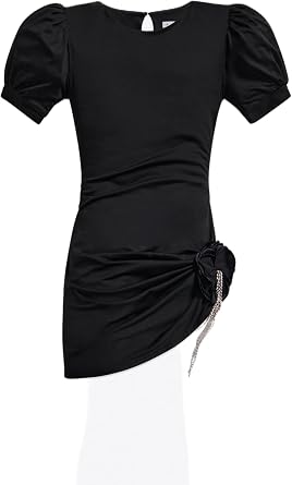 Crystal Flower Draped Short Sleeve Mini Dress