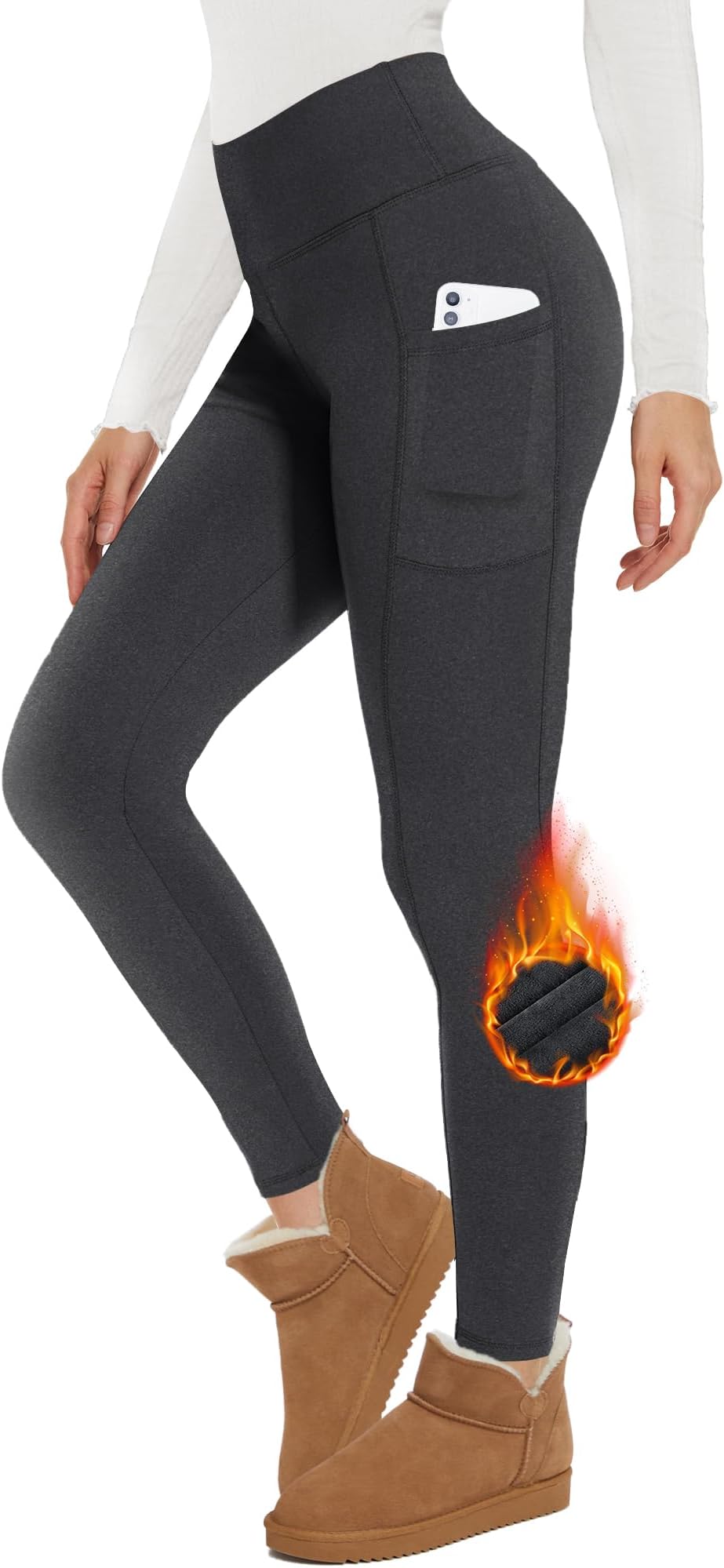 GAYHAY Fleece Lined Leggings Women with Pockets - Thermal High Waisted Winter Yoga Pants Warm Thick Leggings for Workout