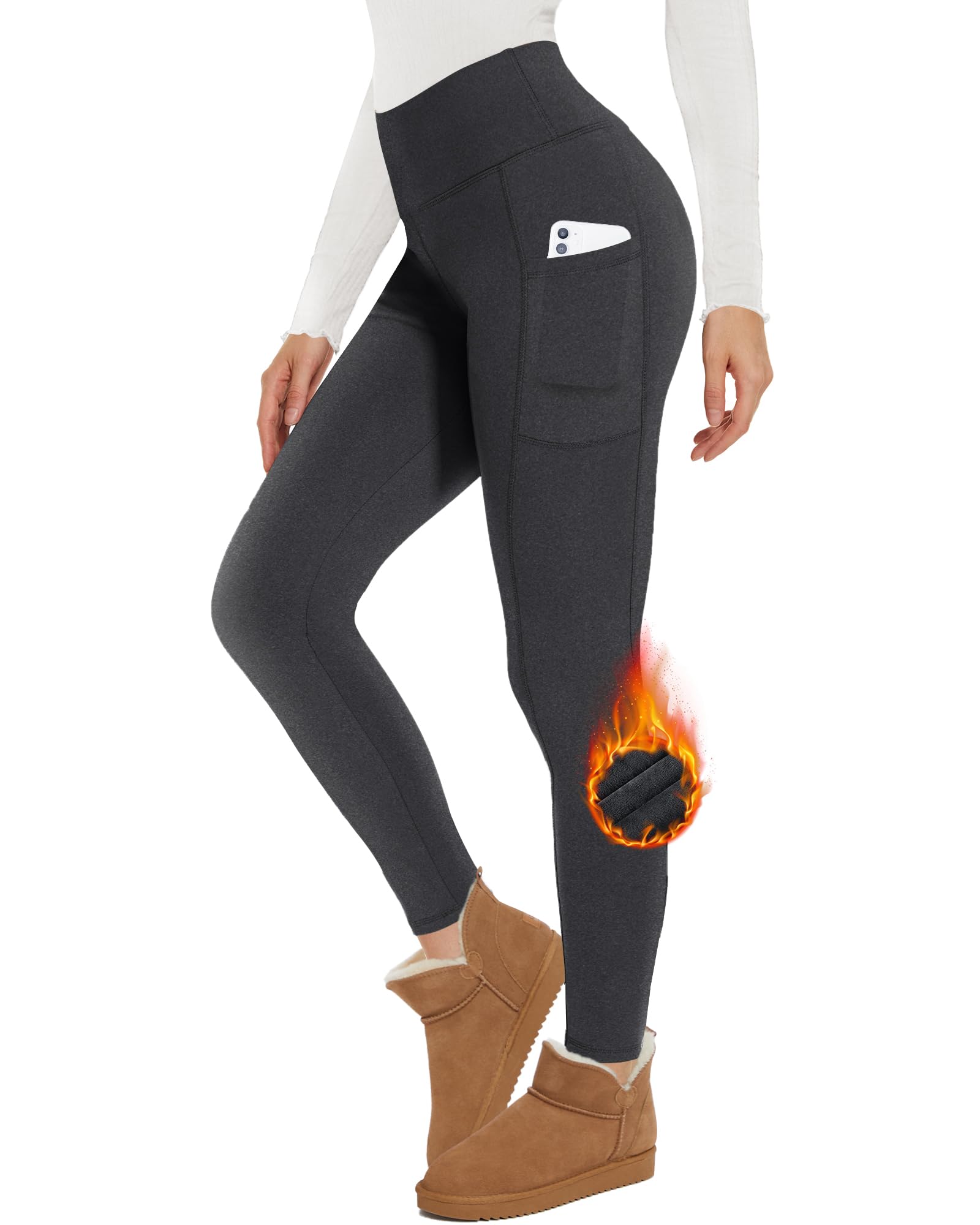 GAYHAY Fleece Lined Leggings Women with Pockets - Thermal High Waisted Winter Yoga Pants Warm Thick Leggings for Workout