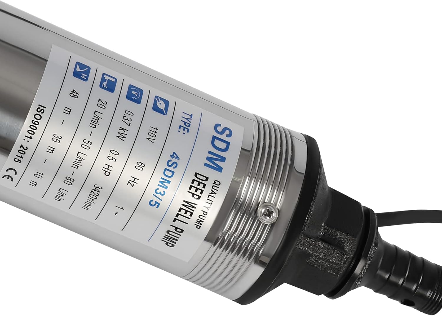 1/2HP 2" Deep Well Submersible Pump With Control Box – 164ft Lift, 4.4GPM Flow For Home & Irrigation, 110V