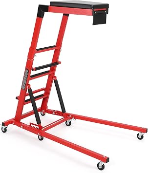Adjustable Height from 48" - 66", 400LBS Capacity Foldable Creeper,6 Swivel Caster Wheels,Thicker Cushion,Tool Pouch,Red