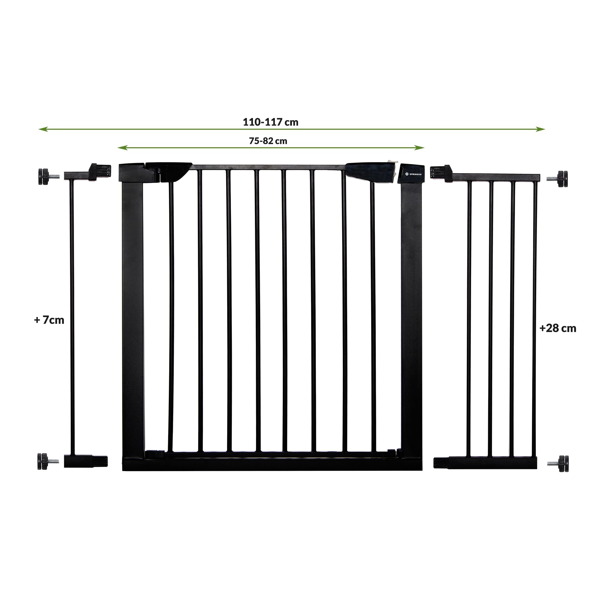 SPRINGOS barriera di sicurezza per porte e scale 2 x prolunga nera regolabile: 110-117 cm sistema di fissaggio