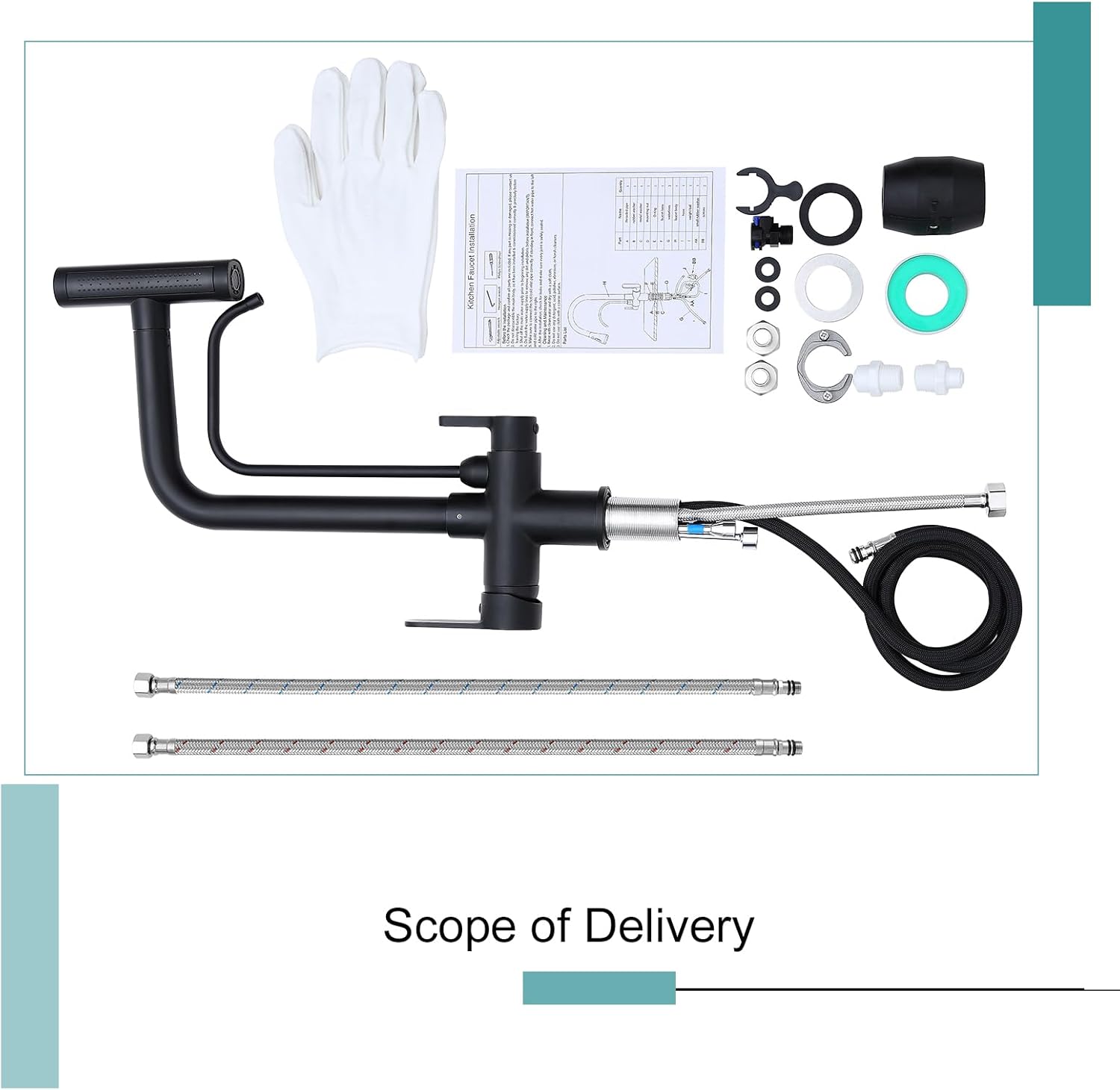 Waterfall Kitchen Faucet with Filter - Pull Down Kitchen Faucet with 4 Spray Modes, RO System Compatible, Dual Handle Lead-Free Brass Design, Matte Black