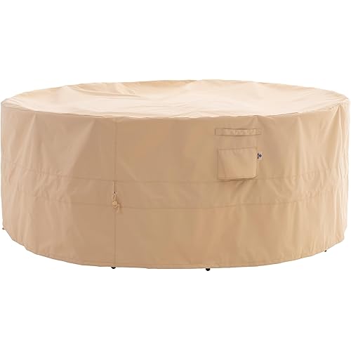 Round Patio Furniture Cover, 84" D x 31" H, Waterproof, UV Resistant, Anti-Fading Outdoor Cover for Round Dining Table and Chairs Set, Beige