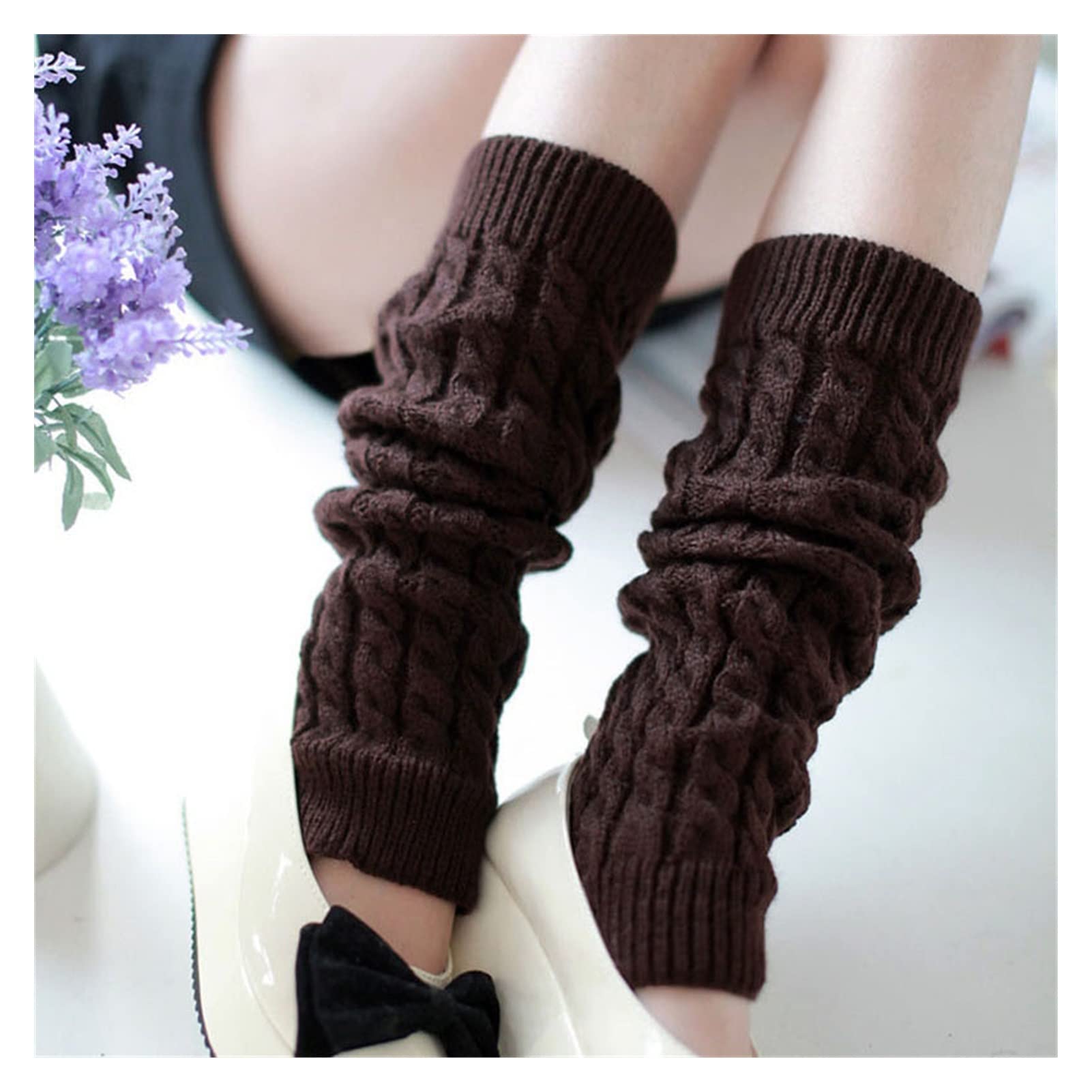 Guiqulai Lot De 2 Paires De Jambières En Tricot Blanc Et Noir - Jambières Thermiques En Tricot Pour Femmes Et Filles, Multicolore