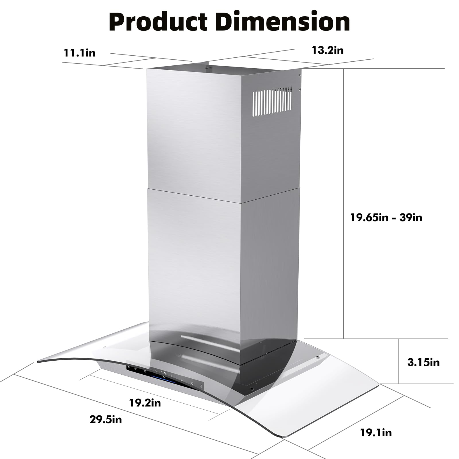 Campana extractora de 30 pulgadas de vidrio templado de 900 CFM, control remoto, gesto/táctil, ventilación de campana de cocina de acero inoxidable con ventilador de escape de 4 velocidades, luces