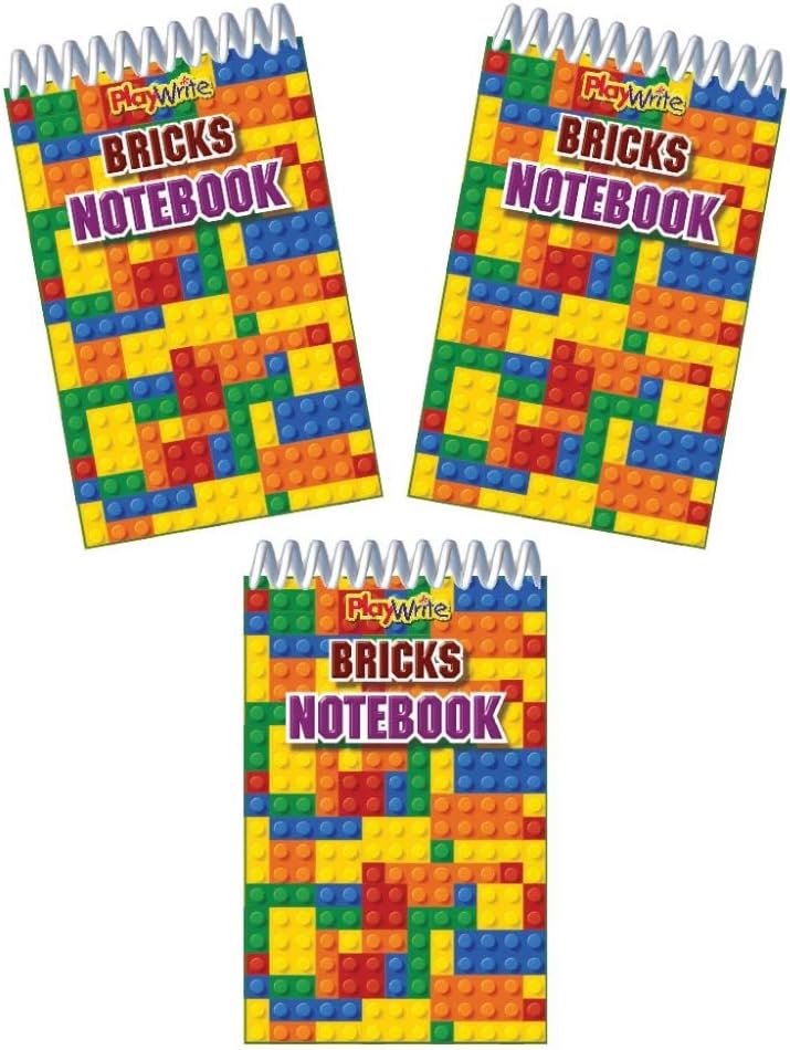 12 x Bricks Spiral Notebook-Party bag fillers - 3 Designs