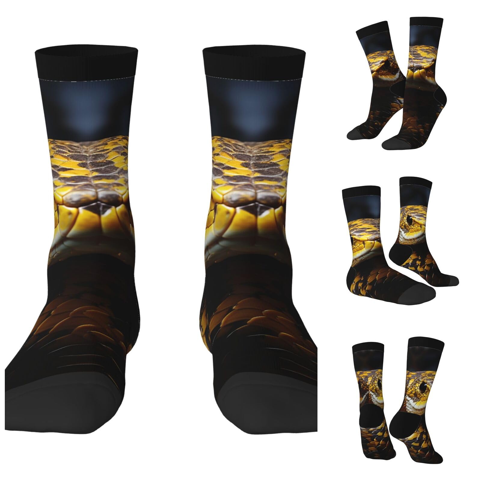 LZQPOEAS Yellow Snake Athletic Socks Unisex Cushioned Crew Socks Hiking Running Calf Sock Soft Above Ankle Sock