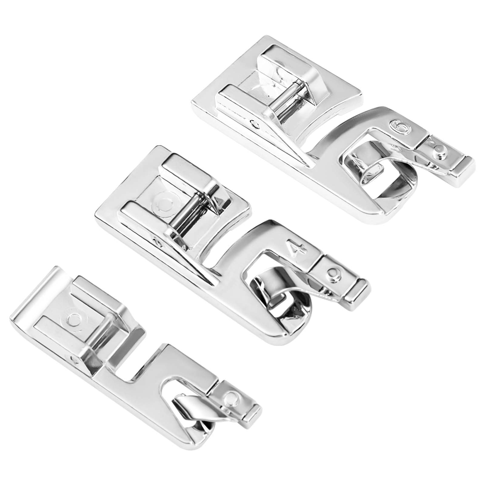 3pcs Narrow Rolled Hem Pressure Foot, 3mm 4mm 6mm Sewing Hemmer Presser Feet for Low Shank Snap-on Sewing Machine Accessories, for Singer, Brother, Babylock, Janome Sewing Machine Tool