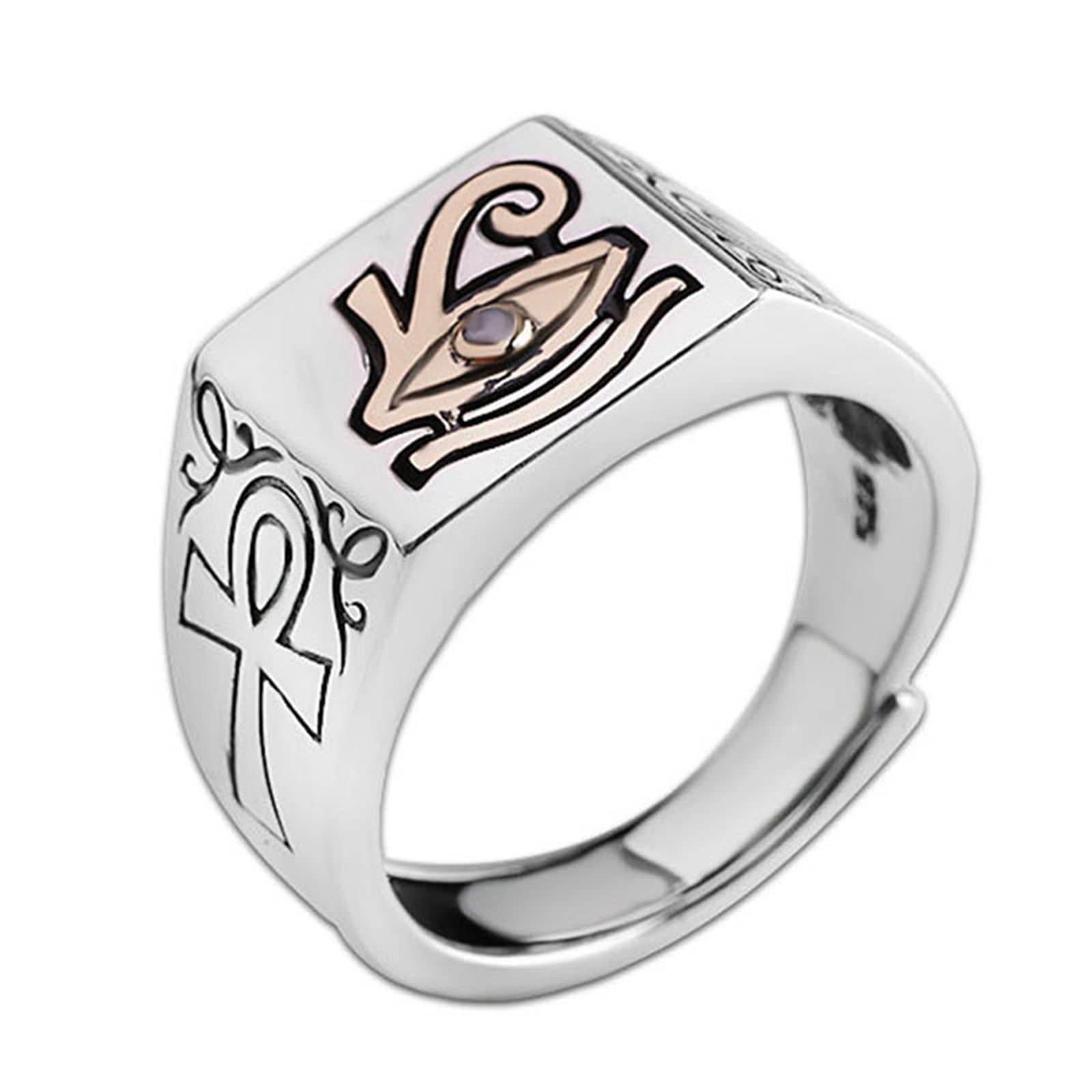 RobertDTesta Men's S925 Sterling Silver Eye of Horus Ring, Fashion Open Eye of Horus Ring,Silver,8