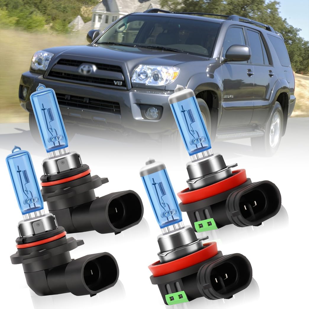 Upgraded Halogen Headlight Bulbs For Toyota 4RUNNER 2006-2021, 9005 High Beam and H11 Low Beam, 6000K White, 300% Brightness, 4-Pack