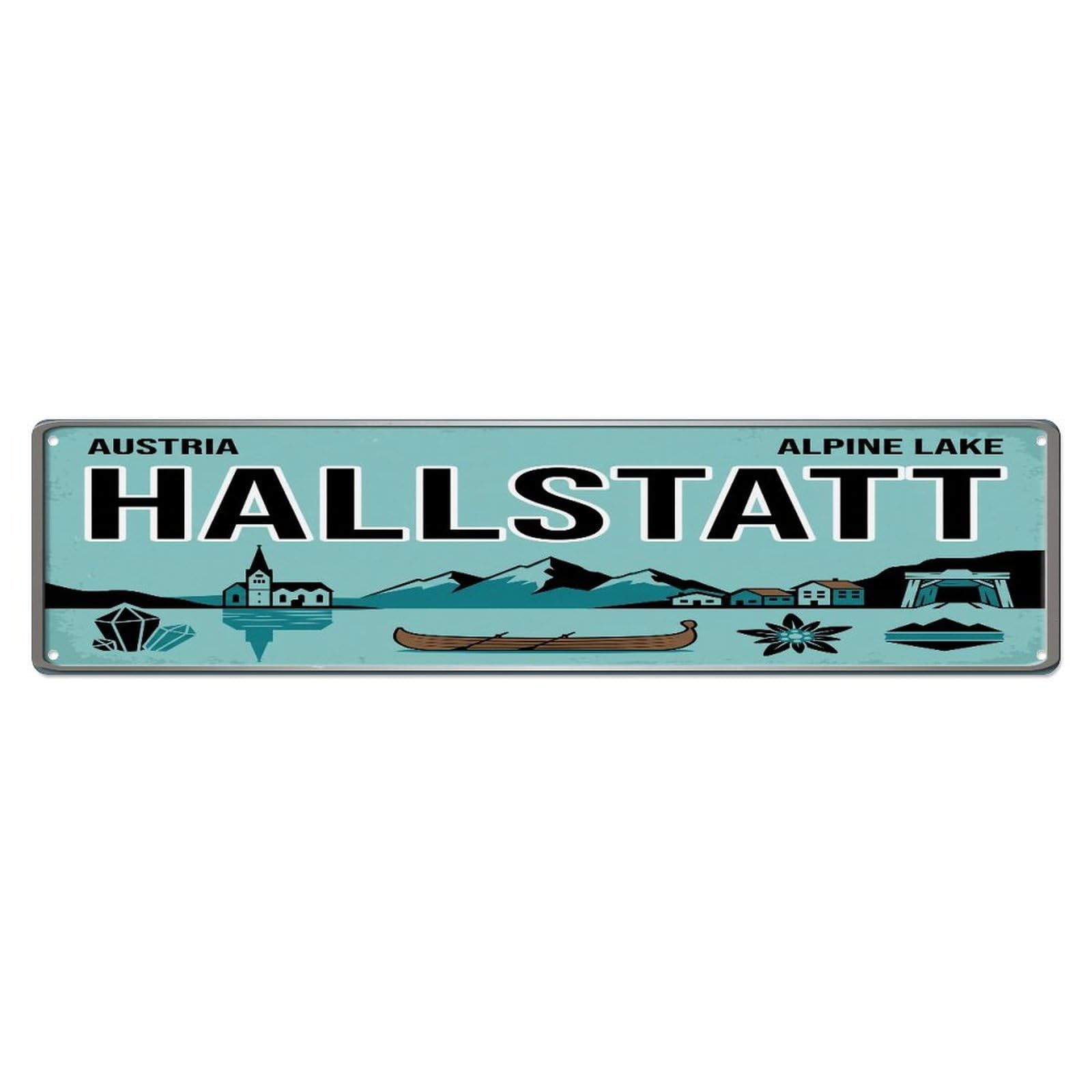 Tgrcjimh Style Metal Tin Sign Vintage Travel Hallstatt Lake Church Salt