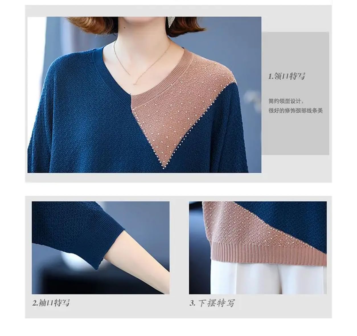 Wjnvfioo Moda Donna Maglia T-Shirt Primavera Estate Mezza Manica Scollo a V Sciolto Contrasto Colore Pullover Casual Top