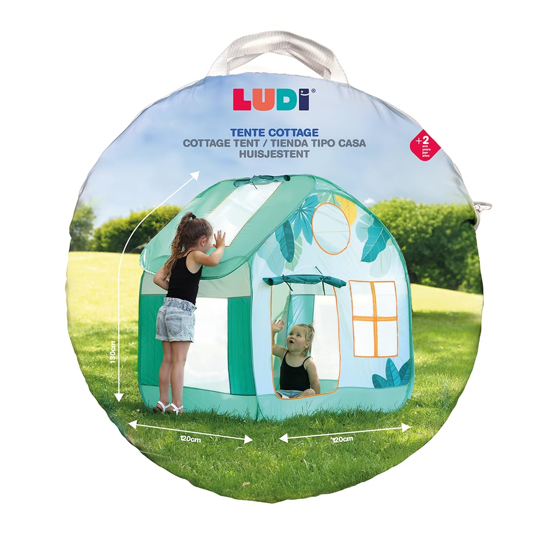 LUDI – Cottage Pop-Up Spielzelt – Outdoor Kinderzelt mit UV-Schutzdach – Belüftungsnetze – Transporttasche inklusive – 120 x 130 x 130 cm – Ab 2 Jahren