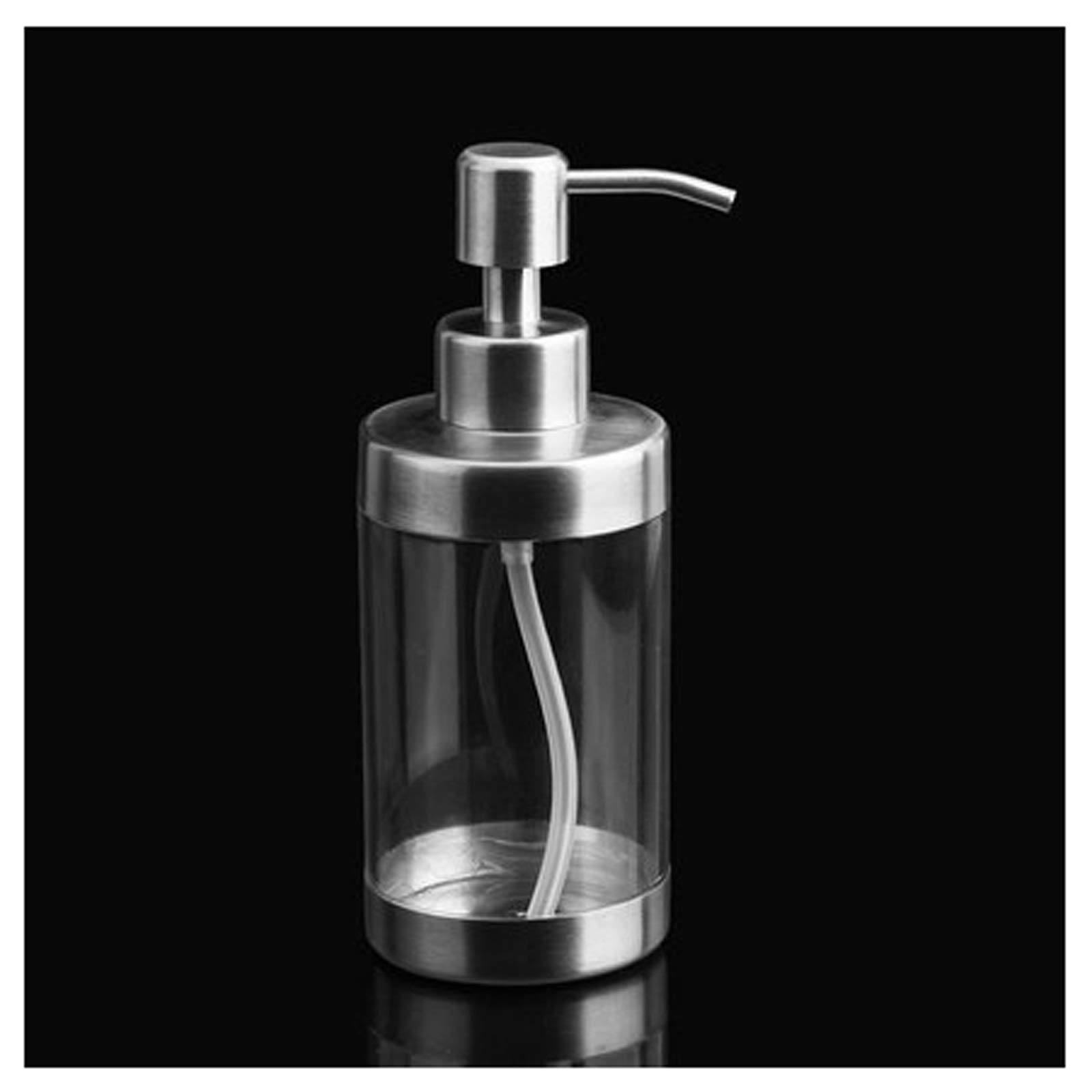 Dispenser per Doccia con Pompa in Acciaio Inox, flacone in Vetro Trasparente per Sapone Liquido, Dispenser da appoggio Adatto per Cucina, Lavaggio stoviglie, Bagno e lozione.