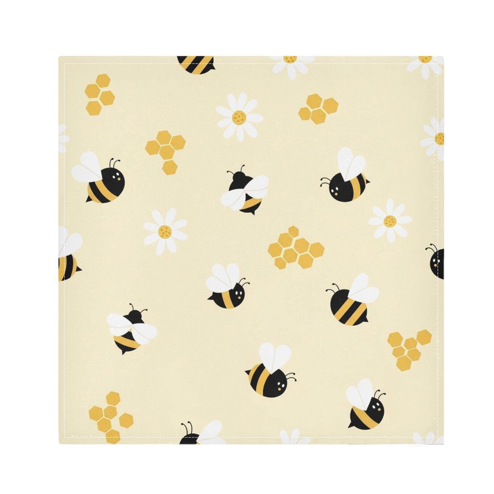 Ttgoth Bumblebee Daisy Cloth Napkin Set of 4 Washable & Reusable Dinner Napkins for Dining Table, Banquets, Wedding, Party, 50x50 cm