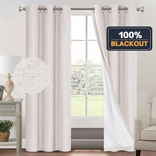 Miniatura 447 de PrinceDeco Cortinas opacas 100% para dormitorio, cortina de lino para puerta corrediza de cristal, cortinas opacas extra anchas con ojales Arena