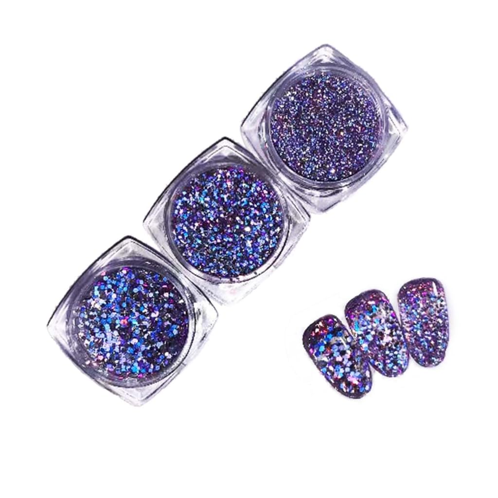 hejhncii Nail Art New Glitter Crystal Powder Mixed 3 Color Nail Dust Sets Glitter Sequins Flakes Manicure Decoration