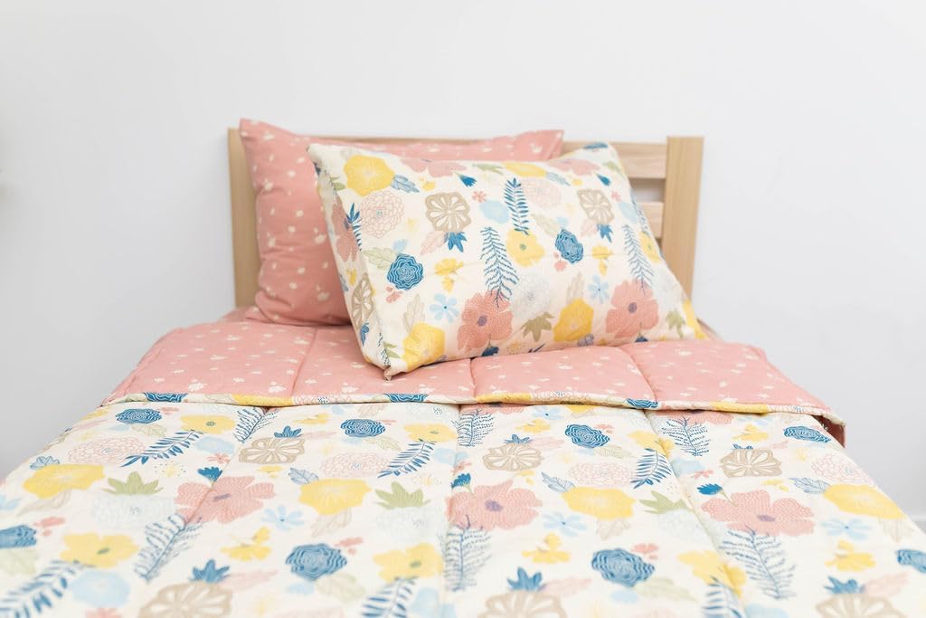Beddy's Flower Blossoms Girls Durable Zipper Bedding for Kids, Bed in a Bag, Floral Sheets and Comforter, Easy to Make and Wash, Includes Pillowcase and Pillow Sham, Super Soft All Season