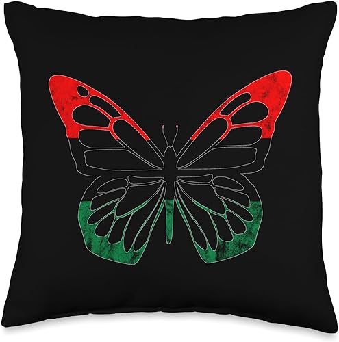 Pan African Pride Black History Black Liberation Butterfly Pan African UNIA Flag Throw Pillow, 16x16, Multicolor