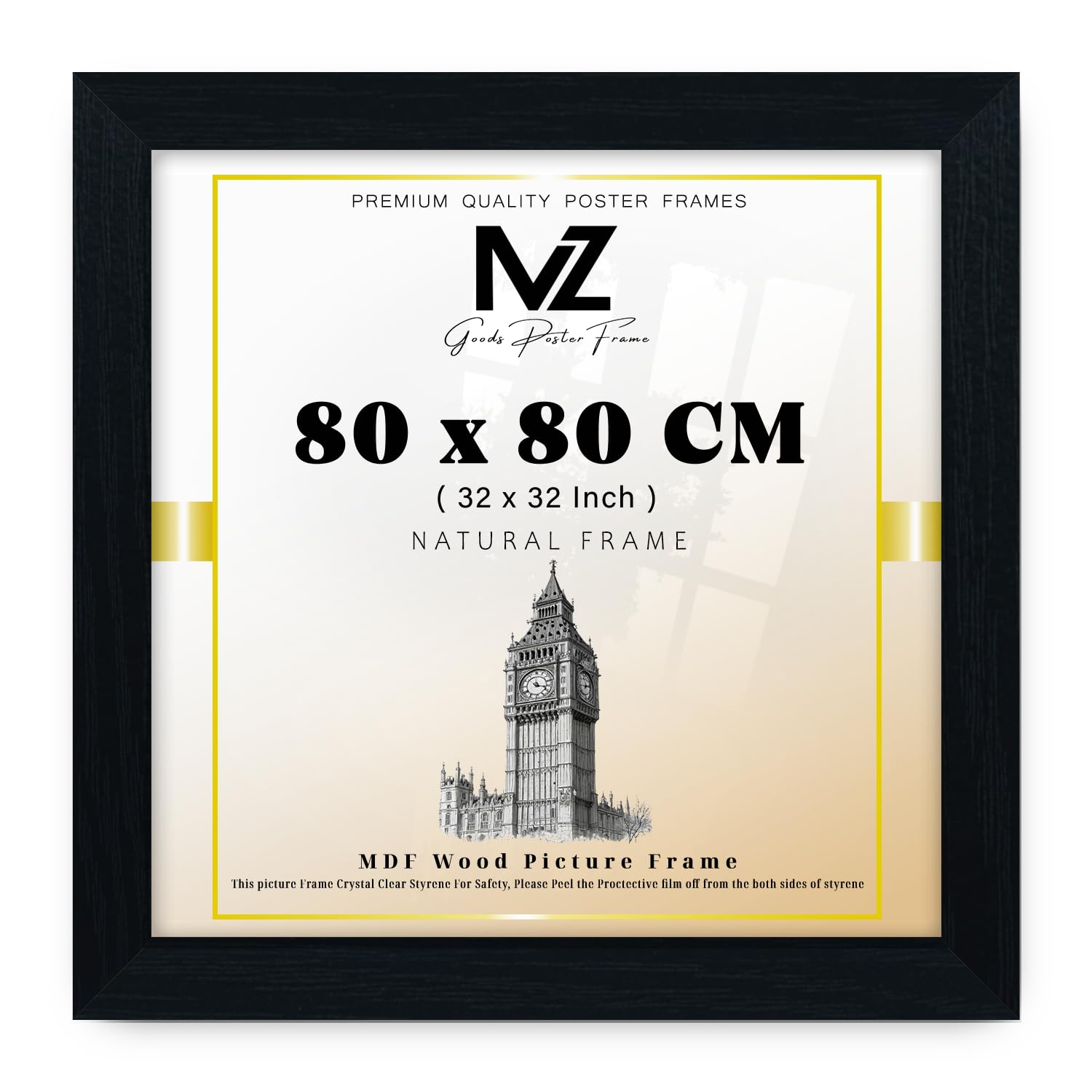 Modern Mdf Wooden Wide Black Frame | 80x80 Cm Poster Frames Durable Sleek Acrylic Front | Jigsaw Puzzle Picture Frames Large Art Display For Home & Office Décor