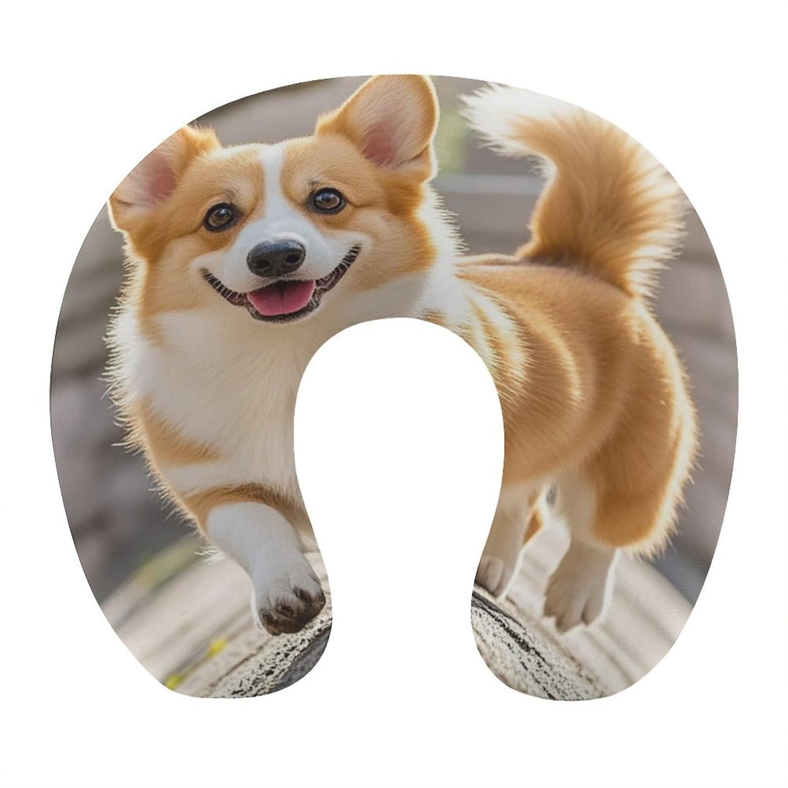FekiLoot Playful Corgi Travel Pillow Comfortable U Shape Memory Foam Pillows Neck and Head Support Portable Travel Neck Pillow Suitable for Planes Trains Self-Driving Cars